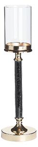 Elegancki wysoki świecznik na nóżce metalowy szklany klosz złoto-czarny Abbeville Beliani