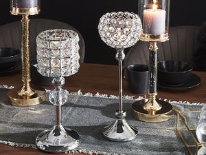 Elegancki świecznik na nóżce metalowy kryształowy na tealight srebrny Esternay Beliani