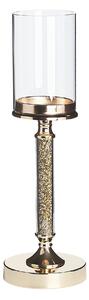 Elegancki świecznik na nóżce metalowy szklany klosz złoty Abbeville Beliani