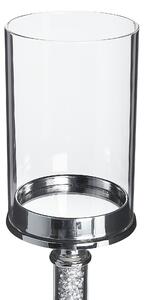 Elegancki świecznik na nóżce metalowy szklany klosz srebrny Abbeville Beliani