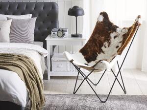 Fotel krzesło motyl w łaty imitacja futra czarna metalowa rama brązowo-biały Nybro Beliani