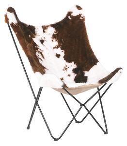 Fotel krzesło motyl w łaty imitacja futra czarna metalowa rama brązowo-biały Nybro Beliani