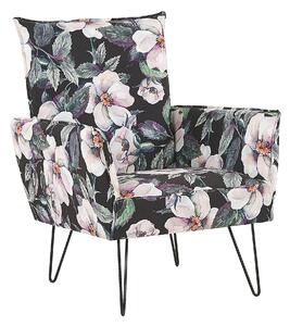 Fotel tapicerowany w różowe kwiaty metalowe nogi styl retro czarny Ribe Beliani