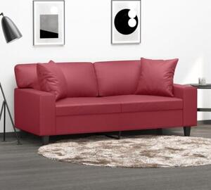 Sofa 2-os. z poduszkami, winna czerwieÅ, 140 cm, sztuczna skÃ³ra