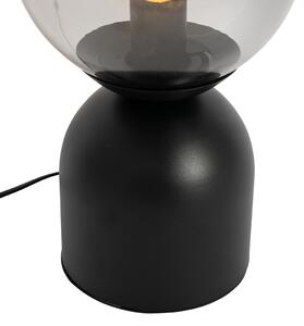 Hotelowa szykowna lampa stołowa czarna z dymionym szkłem - Pallon Trend Oswietlenie wewnetrzne