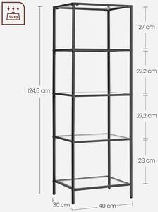 Czarny metalowy szklany regał z 5 półkami w stylu loft - Resso 3X