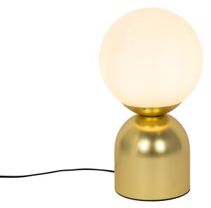 Hotelowa szykowna lampa stołowa złota z opalowym szkłem - Pallon Trend Oswietlenie wewnetrzne