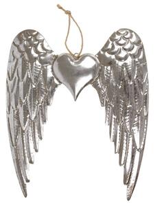 Wisząca dekoracja metalowa Anielskie skrzydła, srebrny, 36 x 44 x 3 cm