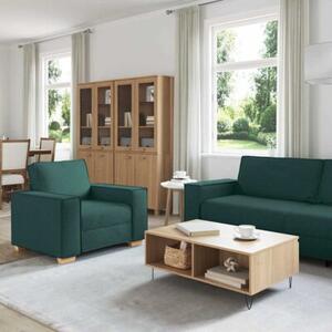 Sofa 3 szt. ciemna zieleÅ tkanina lniana