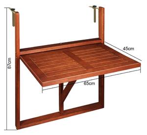 Wiszący stolik balkonowy, drewno akacjowe 65x45x87cm, składany z certyfikatem FSC®