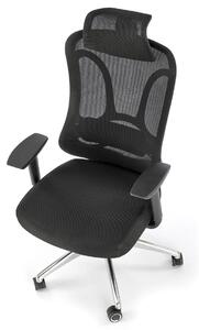 Obrotowy ergonomiczny czarny fotel z regulowanym zagłówkiem - Impero