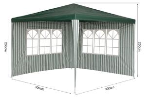 Namiot imprezowy/pawilon RAFAEL 3 x 3 m biało-zielony, w paski - zawiera 2 ściany boczne