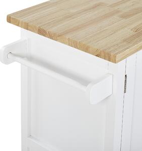 Wózek kuchenny biały MDF jasne drewno z szafką i półką na kółkach Mele Beliani