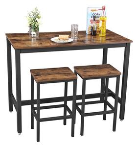 Wysoki stół z 2 stołkami barowymi, kolor czarny, rustykalny brąz