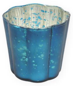Świecznik szklany niebieski RAINBOW WAVY 8 cm