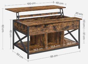 Regulowany wysokościowo stolik kawowy 60x100x(48-62) cm w stylu industrialnym, brązowy i czarny