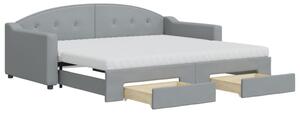 Sofa rozsuwana z szufladami, jasnoszara, 90x190 cm, tkanina
