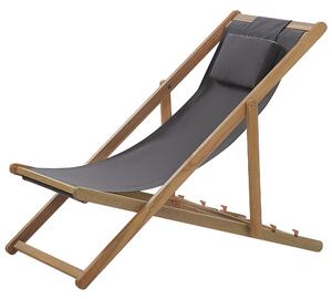 Leżak ogrodowy szary ciemna drewniana rama składane krzesło z zagłówkiem Avellino Beliani