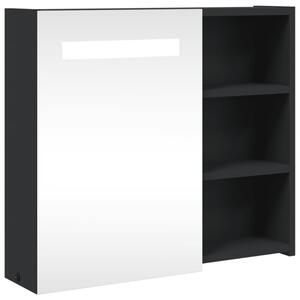 Szafka łazienkowa z lustrem i LED, czarna, 60x13x52 cm