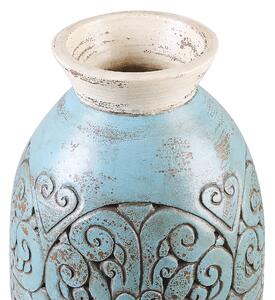 Boho dekoracyjny wazon z terakoty turkusowy wzór kwiatowy ręcznie robiony Eleusis Beliani