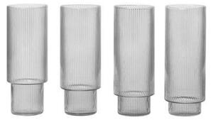 Ferm LIVING - Ripple Long Drink Glasses Set of 4 Smoked Grey