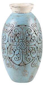 Boho dekoracyjny wazon gliniany turkusowy wzór kwiatowy ręcznie robiony Eleusis Beliani