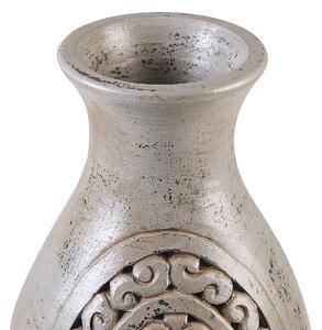 Boho dekoracyjny wazon z terakoty szary wzór grecki ręcznie robiony Megara Beliani