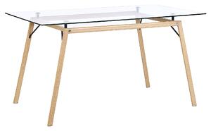 Stół do jadalni industrialny jasne drewno szklany blat 140 x 80 cm Kamina Beliani