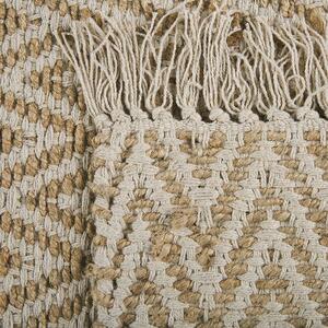 Ręcznie tkany chodnik jutowy bawełniany beżowy styl boho z frędzlami Afrin Beliani