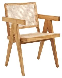 Krzesło do jadalni drewniane mahoniowe boho rattanowa plecionka jasne drewno Westbrook Beliani