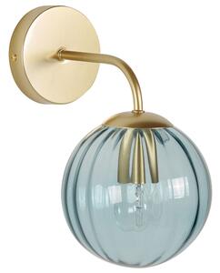 Lampa ścienna kula szklany klosz niebieski metalowa podstawa złota salon sypialnia światło oświetlenie Boomi Beliani