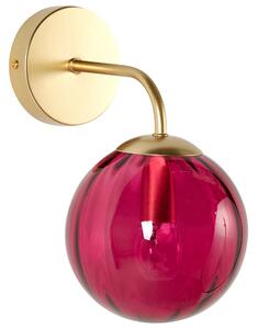 Lampa ścienna kula szklany klosz czerwony burgundowy metalowa podstawa złota salon sypialnia światło oświetlenie Boomi Beliani