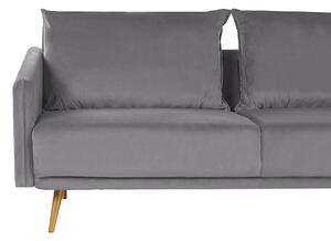 Retro sofa 3-osobowa welurowa szara miękkie poduchy złote nóżki Maura Beliani