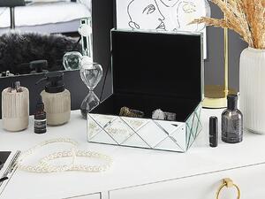 Elegancka lustrzana szkatułka szklane pudełko na biżuterię srebrna Gorron Beliani
