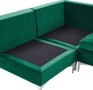 Narożnik modułowy prawostronny 5-osobowy sofa welurowa z otomaną zielony Evja Beliani