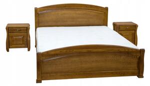 Łóżko drewniane CEZAR 140×200 cm dębowe ze stelażem kolor drewna + 2 szafki nocne