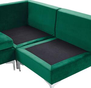 Narożnik modułowy lewostronny 4-osobowy sofa welurowa z otomaną zielony Evja Beliani