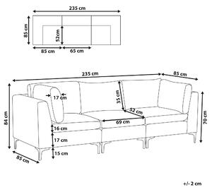 Sofa modułowa 3-osobowa kanapa welurowa metalowe nóżki szara Evja Beliani