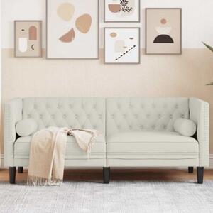 Sofa chesterfield z waÅkami, dwuosobowa, kremowa, aksamit