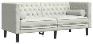 Sofa chesterfield z waÅkami, dwuosobowa, kremowa, aksamit