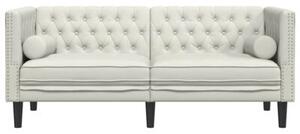 Sofa chesterfield z waÅkami, dwuosobowa, kremowa, aksamit