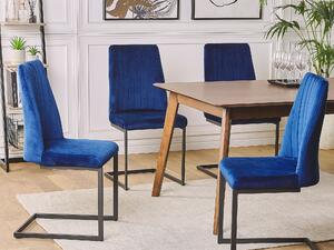 Zestaw 2 niebieskich krzeseł welurowych z czarną metalową nogą do jadalni retro Lavonia Beliani