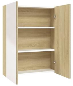Szafka łazienkowa z lustrem, 60x15x75 cm, mdf, biel i dąb