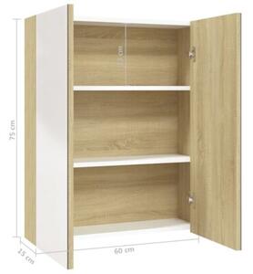 Szafka łazienkowa z lustrem, 60x15x75 cm, mdf, biel i dąb
