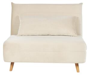 Sofa 1-osobowa rozkładana kanapa welurowa z poduszką kremowa Setten Beliani