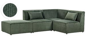 Sofa narożnik lewostronny modułowa 3-osobowa kanapa z otomaną sztruksowa ciemnozielona Lemvig Beliani