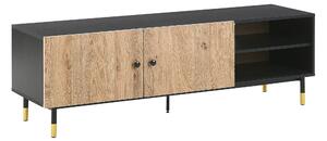 Retro szafka na telewizor 65'' z półkami do salonu czarna jasne drewno Abilen Beliani