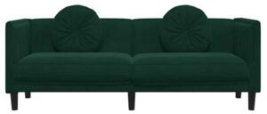 Sofa 3-osobowa z poduszkami, ciemnozielona, aksamit