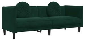 Sofa 3-osobowa z poduszkami, ciemnozielona, aksamit