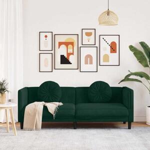 Sofa 3-osobowa z poduszkami, ciemnozielona, aksamit